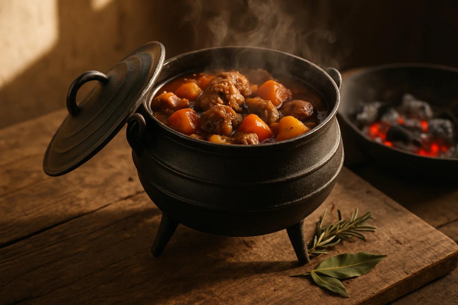 Cast-iron potjie with slow-cooked South African oxtail stew